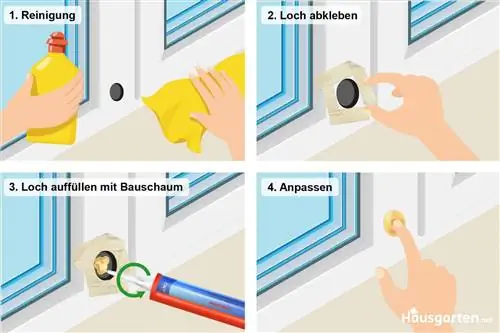 Repair holes in plastic windows: construction foam