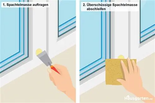 Repair holes in the plastic window: putty