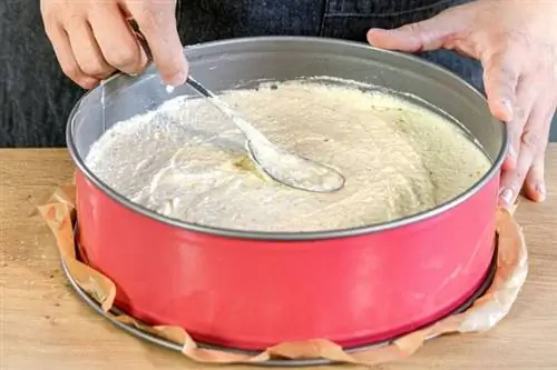 Masa para pastel de puré de manzana en un molde desmontable